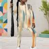 Girls Watercolor Printed Round Neck Long Sleeve Top And Fitted Pants Two Piece Set