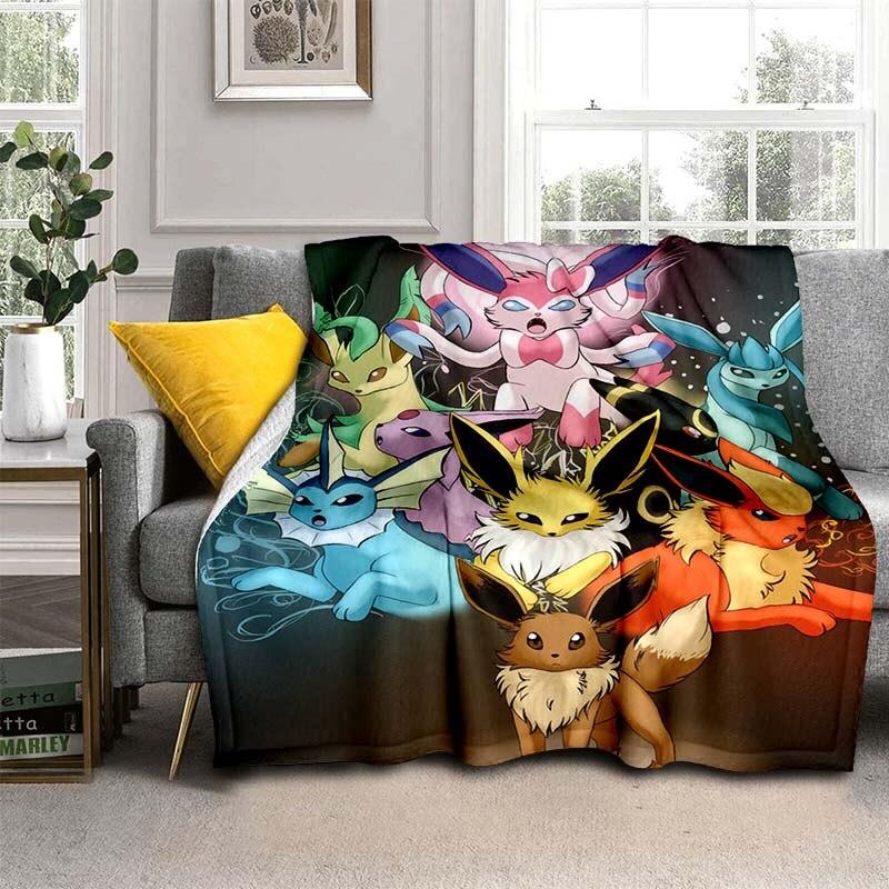 Cartoon Pokemon Flannel Throw Blanket Children and Adults Gift Fashion Cute Pikachu Fluffy Blanket for Bed Sofa Travel Camping