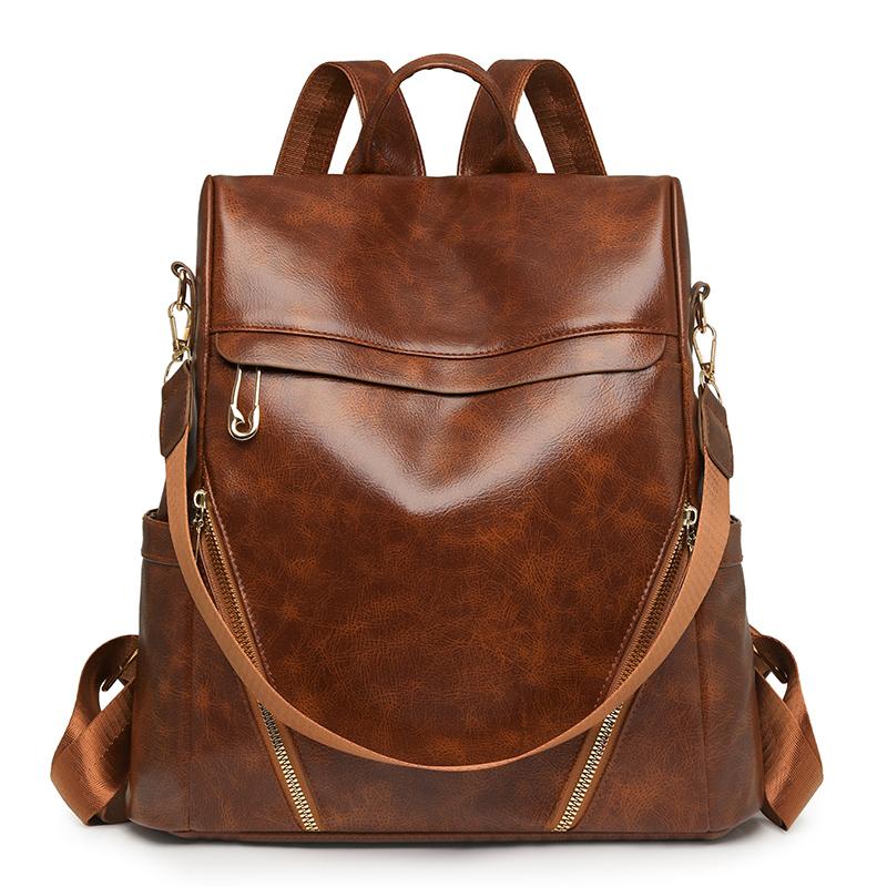 Soft Leather Backpack Women's Large Capacity Backpack Student Schoolbag