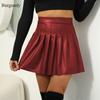 Юбка-плиссе из искусственной кожи, юбка больших размеров, женская модная, красивая, длинная, с высокой талией, обтягивающая, тонкая, однотонная, в стиле Spice Girl