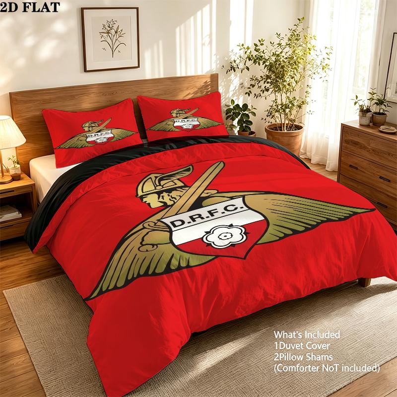 Doncaster Rovers FC Pattern Bedding uilt Set uilt Cover Pillowcase Home Decoration Birthday Gift (1 * duvet cover + 2 * pillowcase without core)