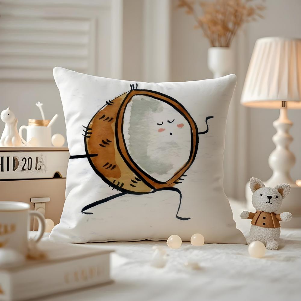 Art Coconut illustration Cushion Cover Antidustmite Pillowcase Invisible zipper silky short plush Sofa cushion cover