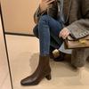 Giant Skinny~ Square Head Back Zipper Skinny Boots Women's 2024 Commuter Thick Heel Short Boots