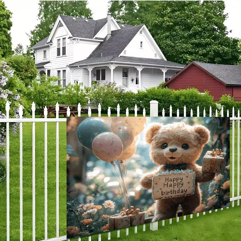 2D Flat Print Teddy Bear Birthday Photography Backdrop for Baby Shower & Kids Party