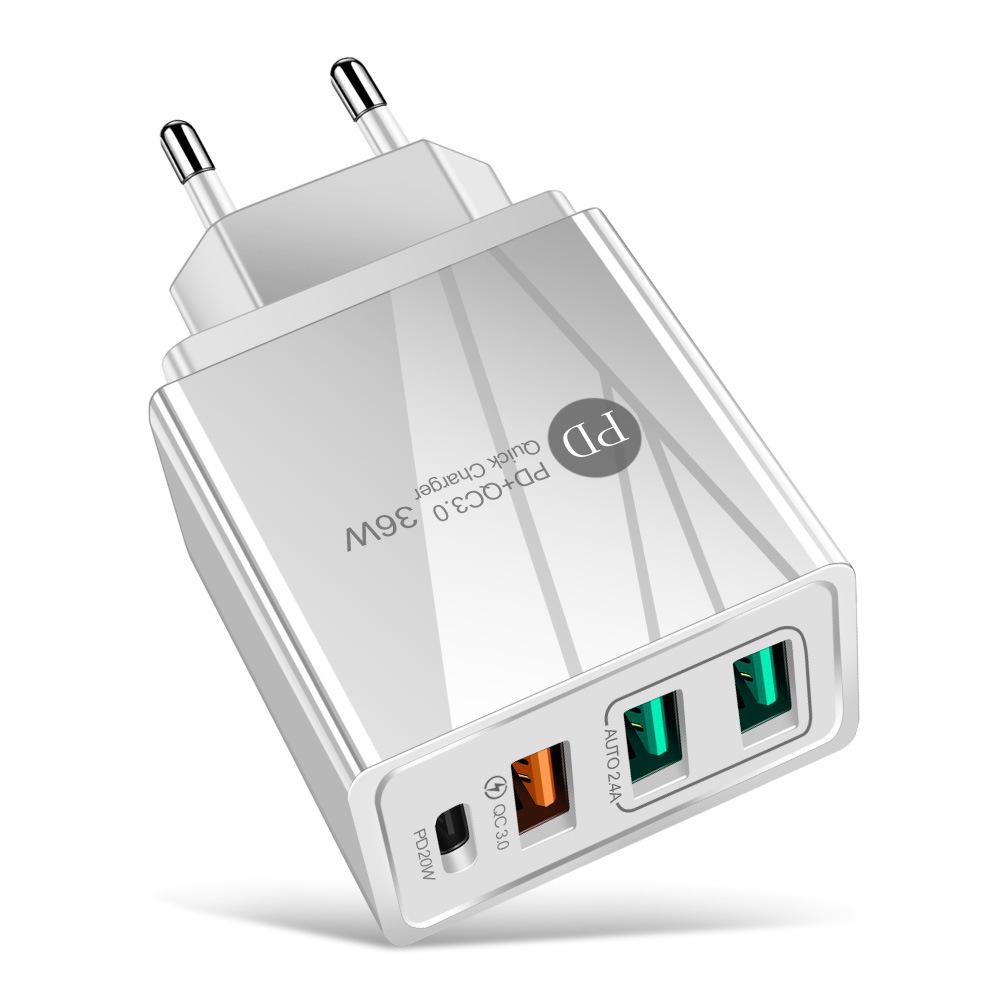 4A Многопортовое зарядное устройство PD20W + 2.4A 3-USB Европейский, Американский и Британский адаптер