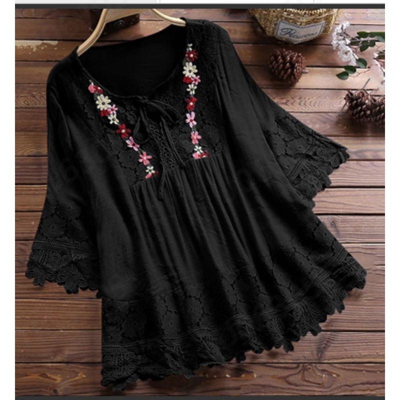 YYFS Женская мода повседневная летняя весна цветочный узор принт блузки и рубашки с круглым вырезом рукава 1/2