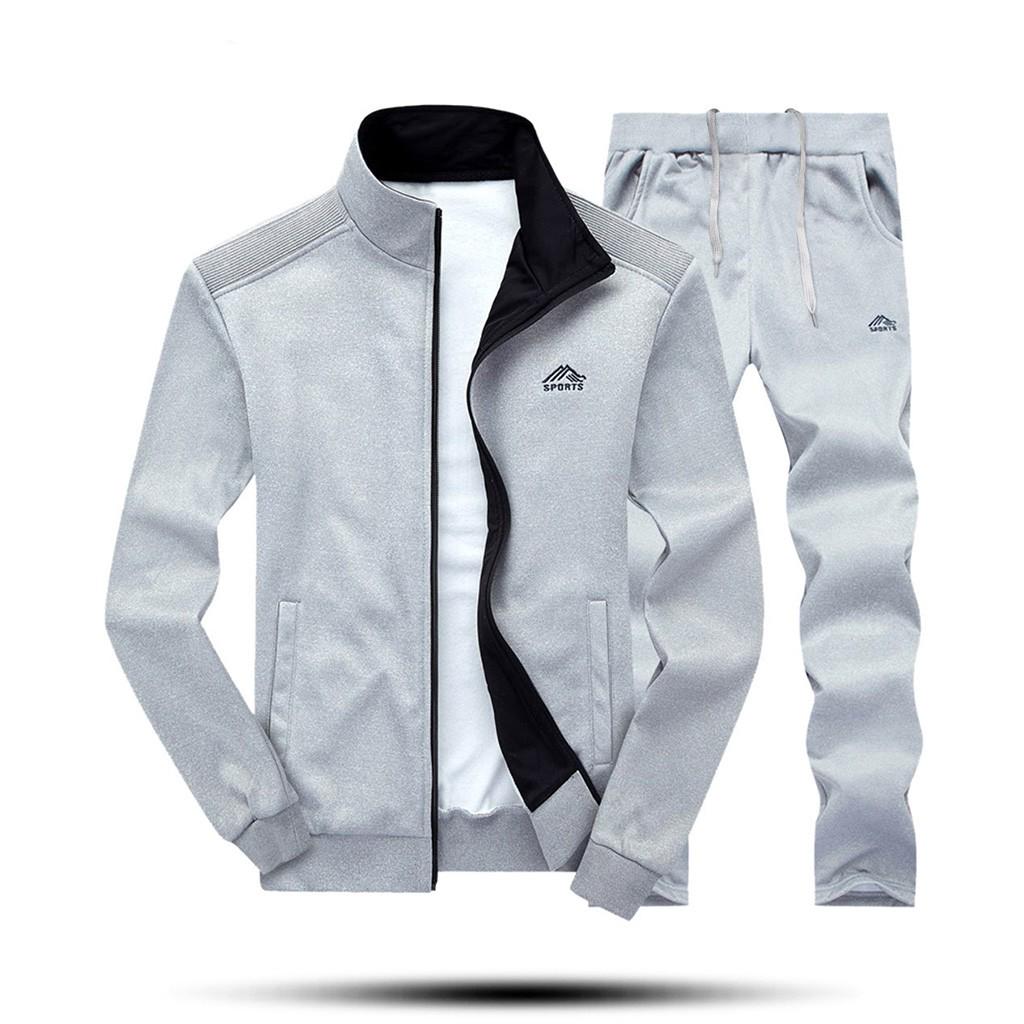 Men's Winter Solid Sweatshirt Tops Pants Sets Sports Suit Tracksuit