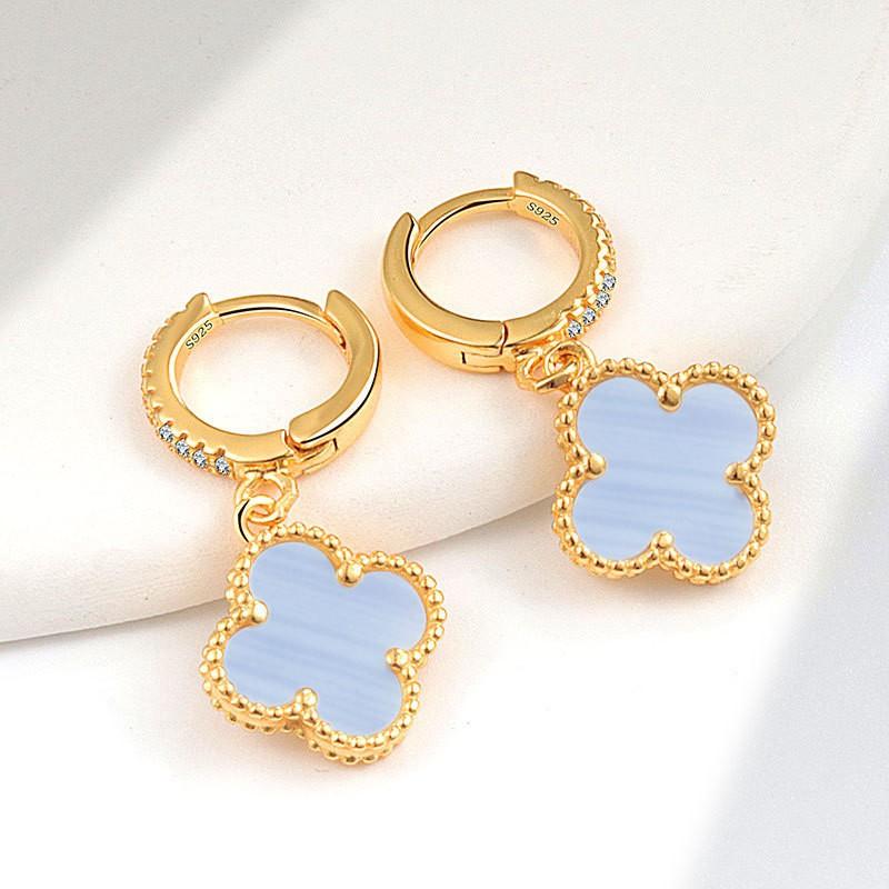 Womens Four Leaf Clover Earrings 18K Gold Plated Red Agate Luxury Fashion Jewelry