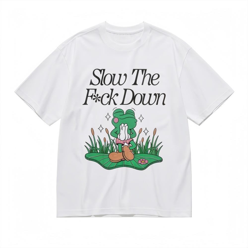 Women's Oversize Tee With Chill Frog Art Graphic Unisex White 100% Cotton Top