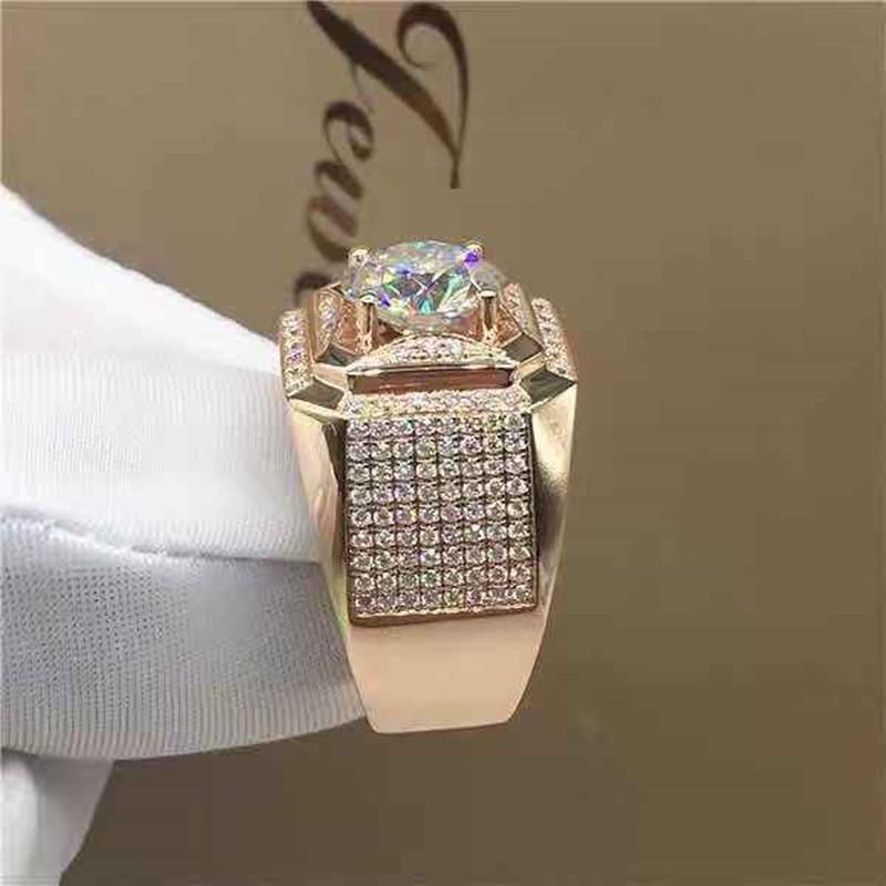Fashion Rose Gold Color Big Birthstone Crystal Rings For Men Women Engagement Ring Luxury Wedding Band Jewelry Anniversary Gift