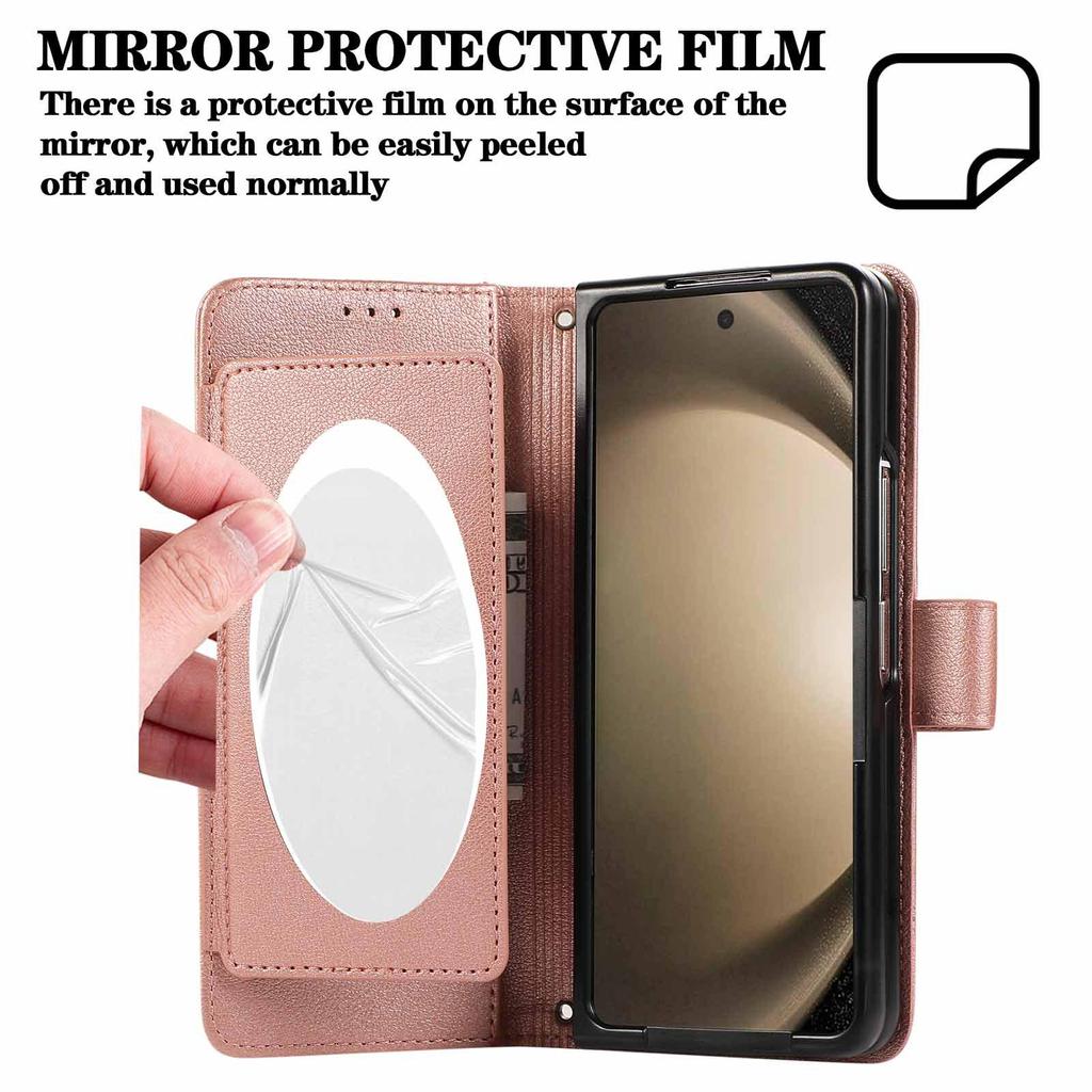 Кожаный чехол-книжка с зеркалом и держателем для карт для Samsung Z Fold 6/7, Crossbody