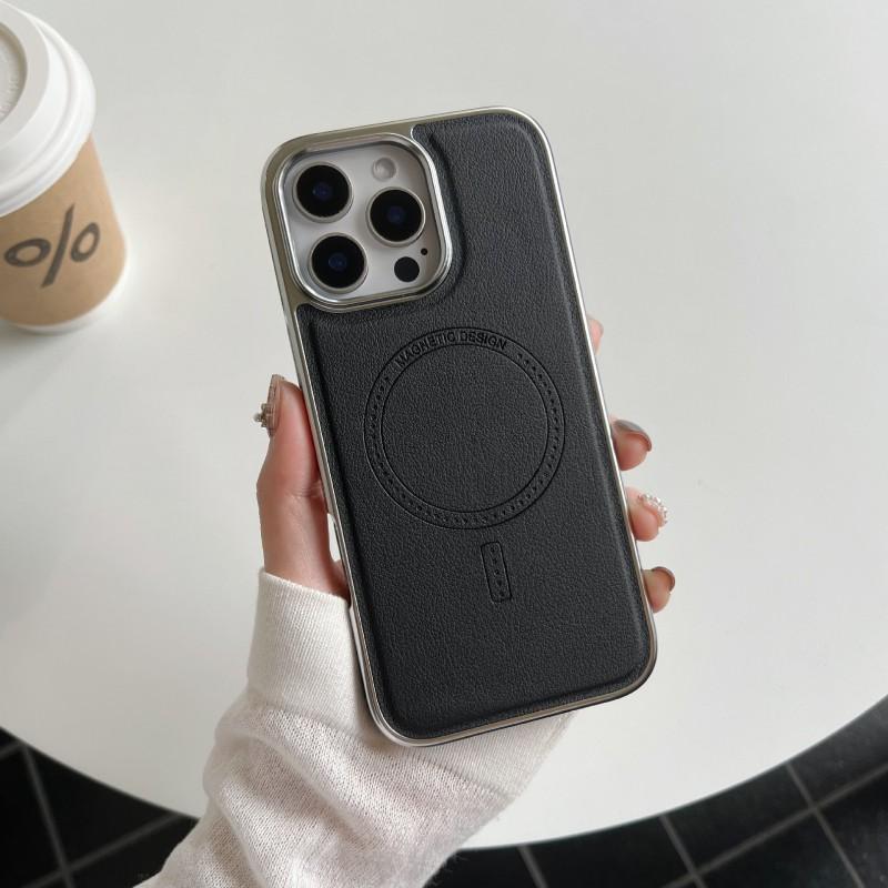 Премиальный кожаный магнитный чехол для телефона IPhone 18 17 Pro Max 16 С противоударным бампером Боковая защита