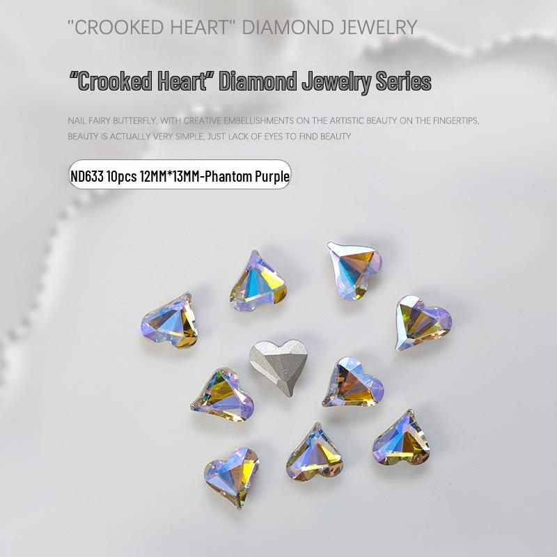 «10 аксессуаров для нейл-арта в форме сердца с заостренным дном, прозрачными и цветными бриллиантами»