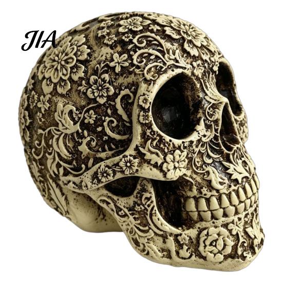 Halloween Tabletop Decorations Creative Skull Flowers Sculpture, Human Head Skeleton Statue, Collectible Figurine Gifts for Adults Home Decor,