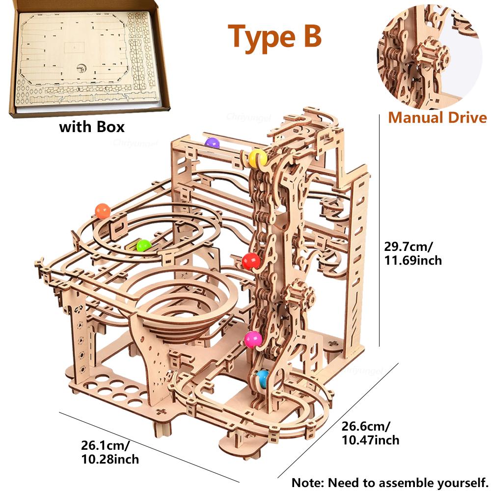 3D Wooden Puzzle Marble Run Set DIY Assemble Building Model Kits STEAM Educational Toys for Kids Adult Gifts, 3 Types