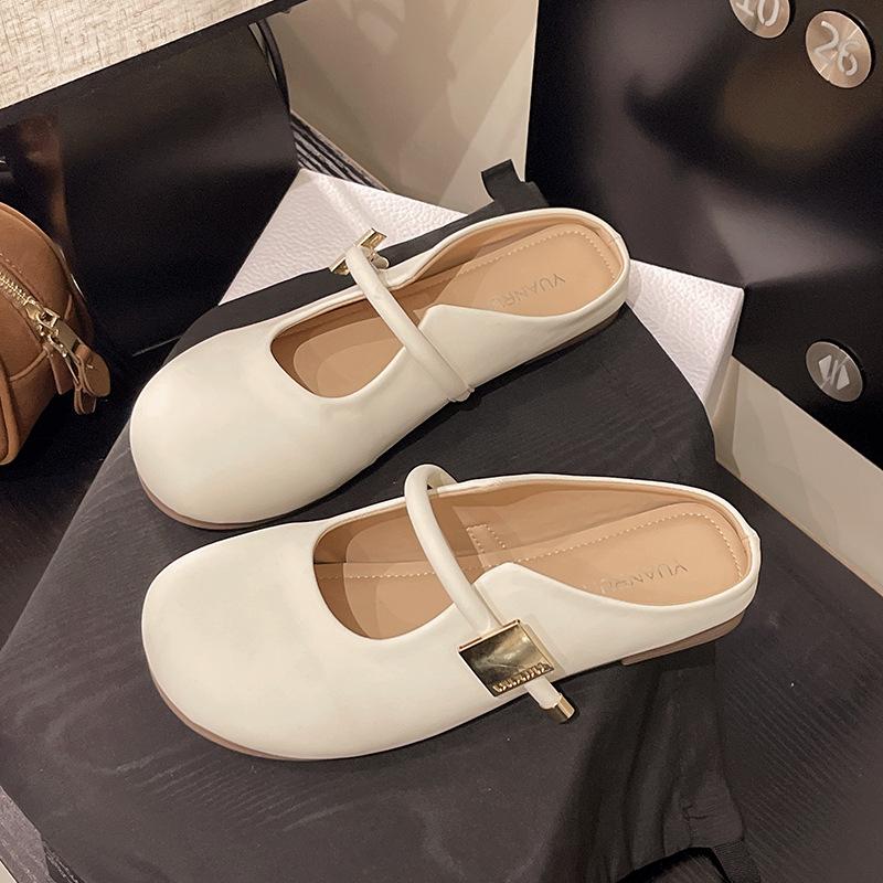 Flat-bottomed Bag Head Half Slippers Women's Summer Outer Wear 2025 New One-pedal Office Pregnant Women French Half-support Single Shoes