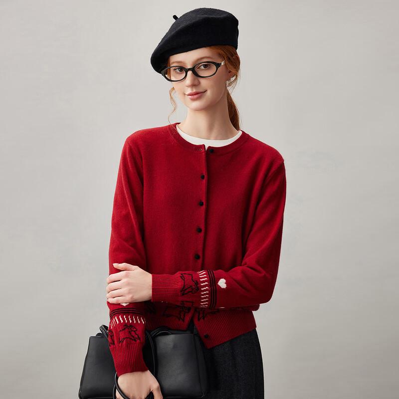 Женский красный кардиган в стиле Fair Isle, 100% кашемир