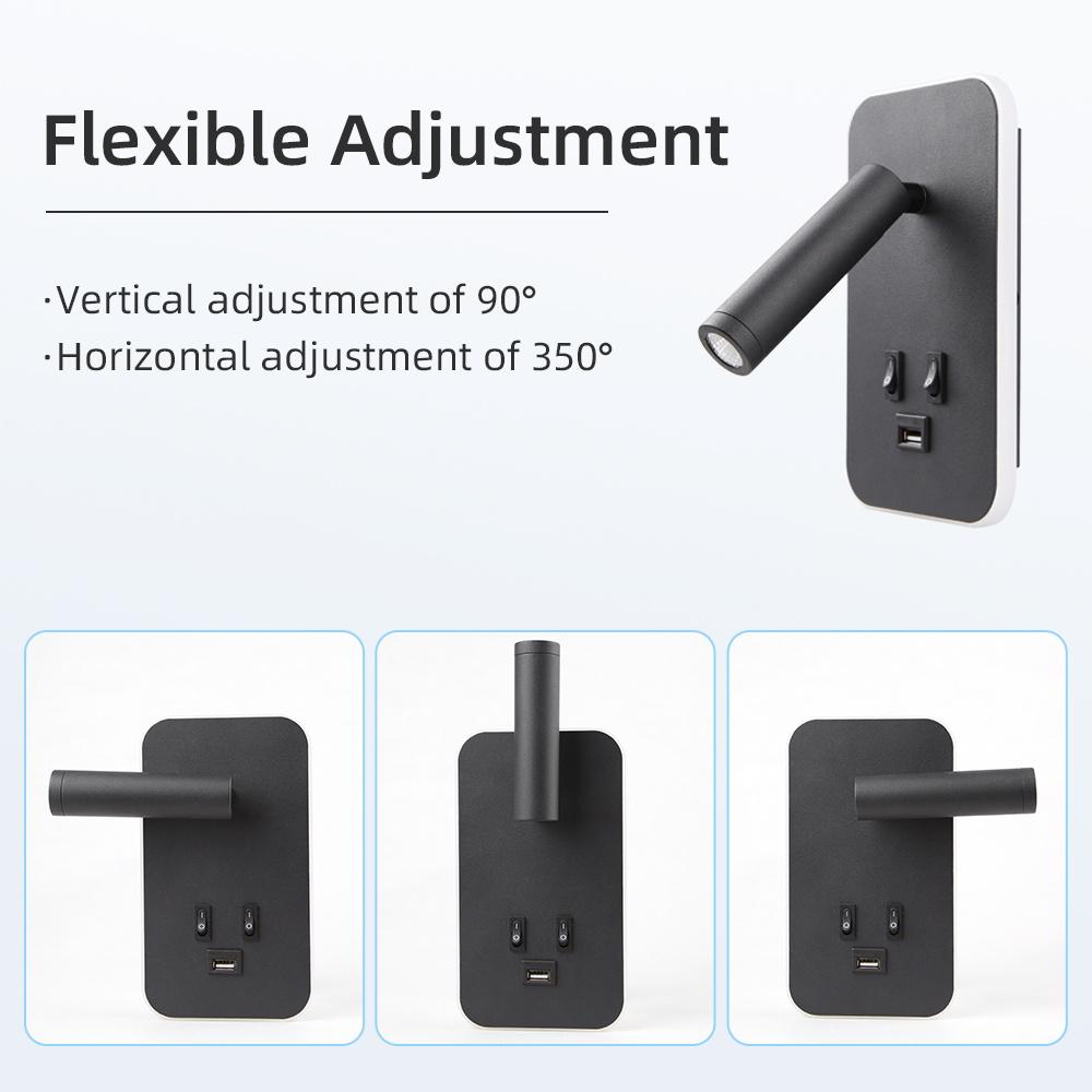 Прикроватный настенный светильник LED с USB-портом для зарядки для кухонного стола, офиса, гостиной, настенный светильник для чтения, светодиодные прожекторы для дома