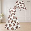 Women Plus Size V Neck Tulip Floral Print Knot Front 3 4 Sleeve 2 Piece Dress Set