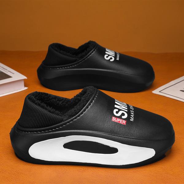 Водонепроницаемые мужские хлопковые тапочки на каблуках - новинка 2024 года, противоскользящие, устойчивые к фекалиям, идеально подходят для использования дома осенью и зимой