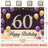 Happy 60th Birthday, 1pc Polyester Party Backdrop Banner, Photo Booth Background, Wall Decor