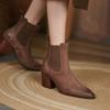 Western Ankle Boots Cowboy Women Booties Fashion Pointed Toe Shoes Female Thick Heels Cuban Leather Shoes Ladies Autumn Winter