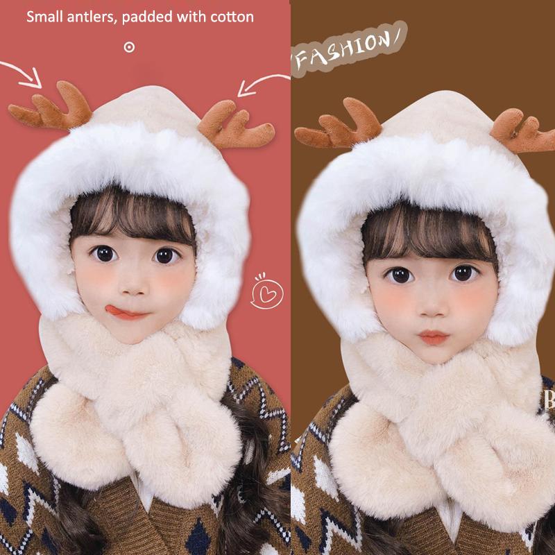Рождественская детская зимняя теплая шапка для маленьких мальчиков и девочек, милый шарф с капюшоном и рогами оленя и лося, шарф-ушанка