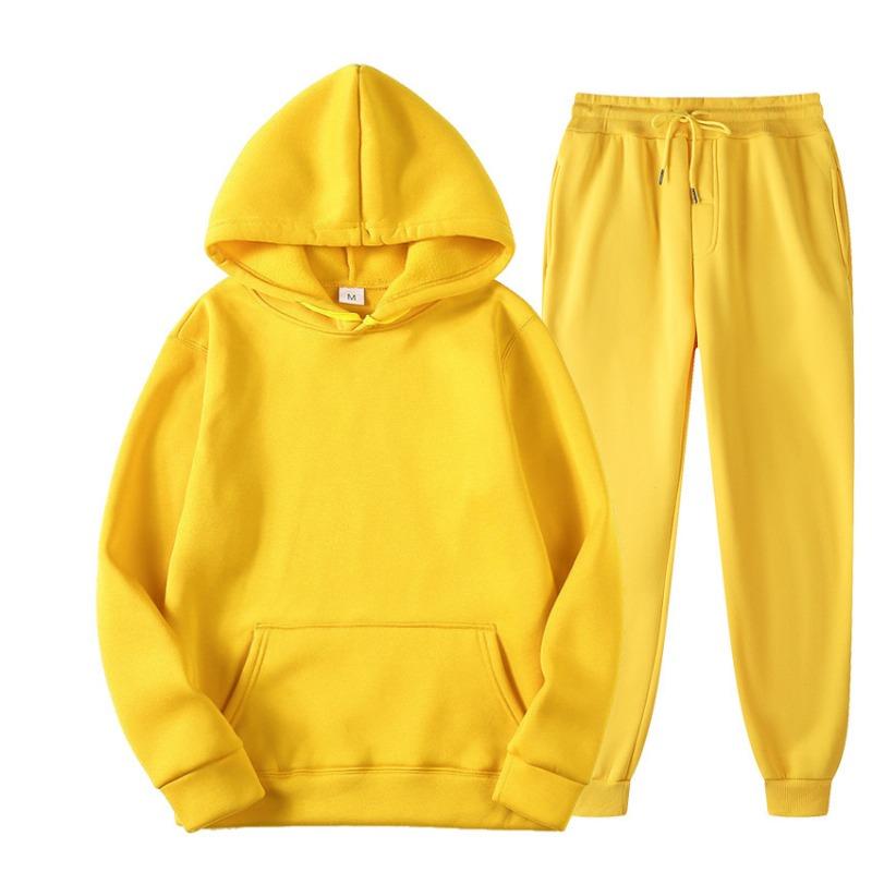 Autumn Winter Solid Color Sportswear 2-piece Hooded Sweatshirt Sweatpants with Plush Loose Casual Sweatshirt Set