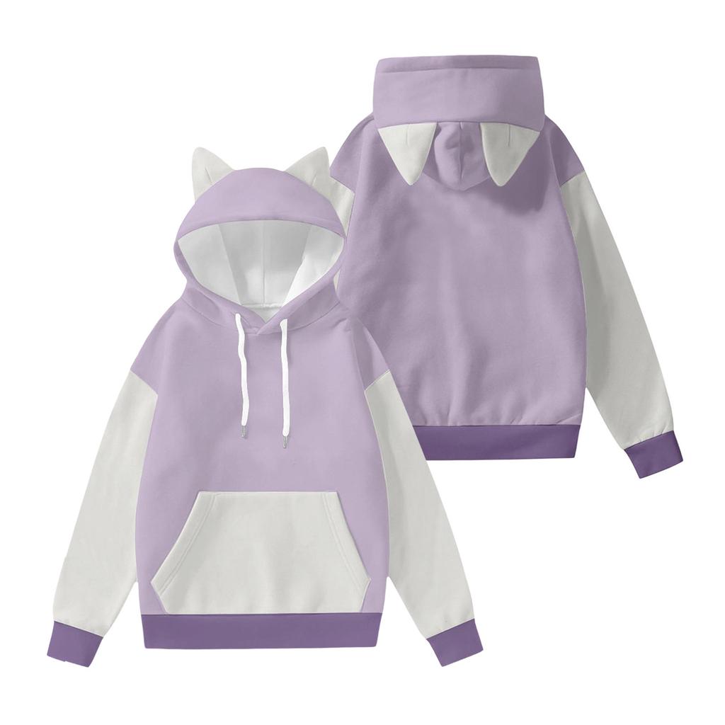 Women's Fashion Long-Sleeved Color-Blocked Printed Hooded Sweatshirt With Ears