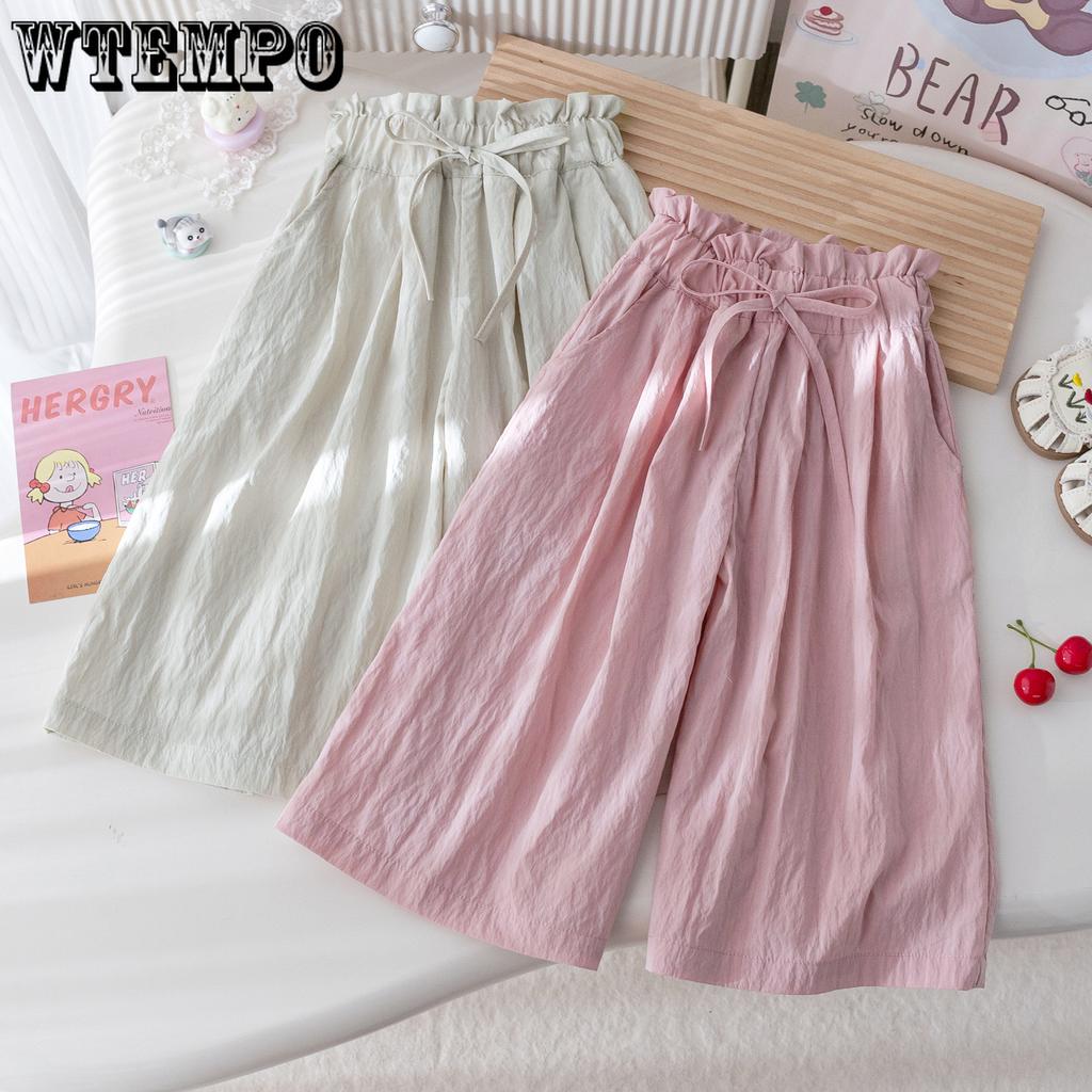 Girls' Summer Casual Pants Korean Loose Lace Wide Leg Pants Breathable Straight Leg Pants