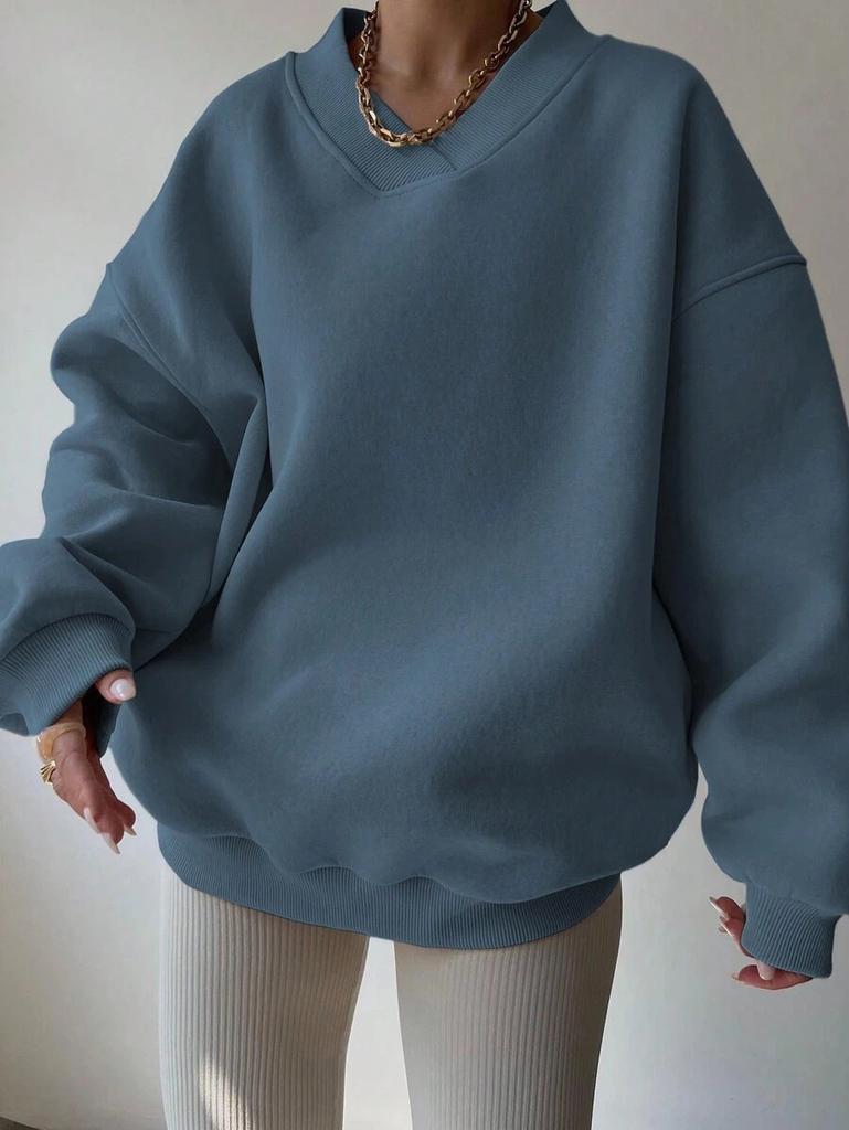Women's Long Sleeve Crew Neck Sweatshirt Fall Loose Solid Color Casual Pullover Top Plus Size