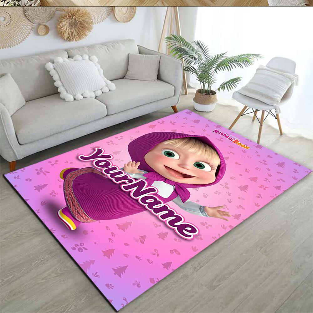 Masha Bear Customizable Name Floor Mat Design for Hallway Playrooms Entryway Outdoor Anti-slip Rug Anime Office Decor Best for Christmas
