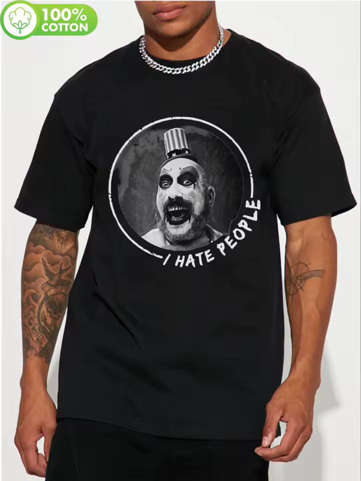 Captain Spaulding I Hate People Shirt Print-Black New Arrived Pure Cotton Suitable for Birthday Parties Daily Commuting T-shirt