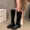 Fashion Winter Vintage Women Western Cowboy Boots Fashion Belt Buckle Slip On Female Knight Long Booties