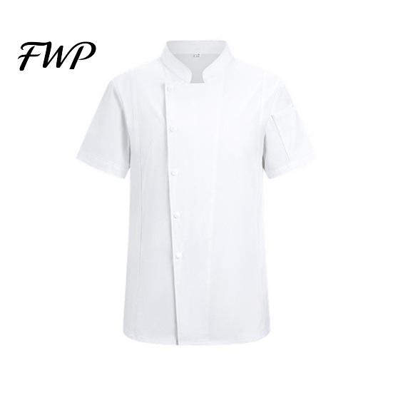 Chef Workwear Top Uniform Stand Collar Short Sleeve Coat Shirt Single-Breasted Buttons Solid Color Professional Apparel Comfortable Kitchen Wear