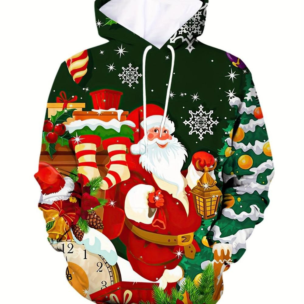 Christmas Hooded Ladies Sweatshirt 3D Cartoon Pattern Printing Casual Pullover Hoodie Kangaroo Pocket Long-sleeved Top