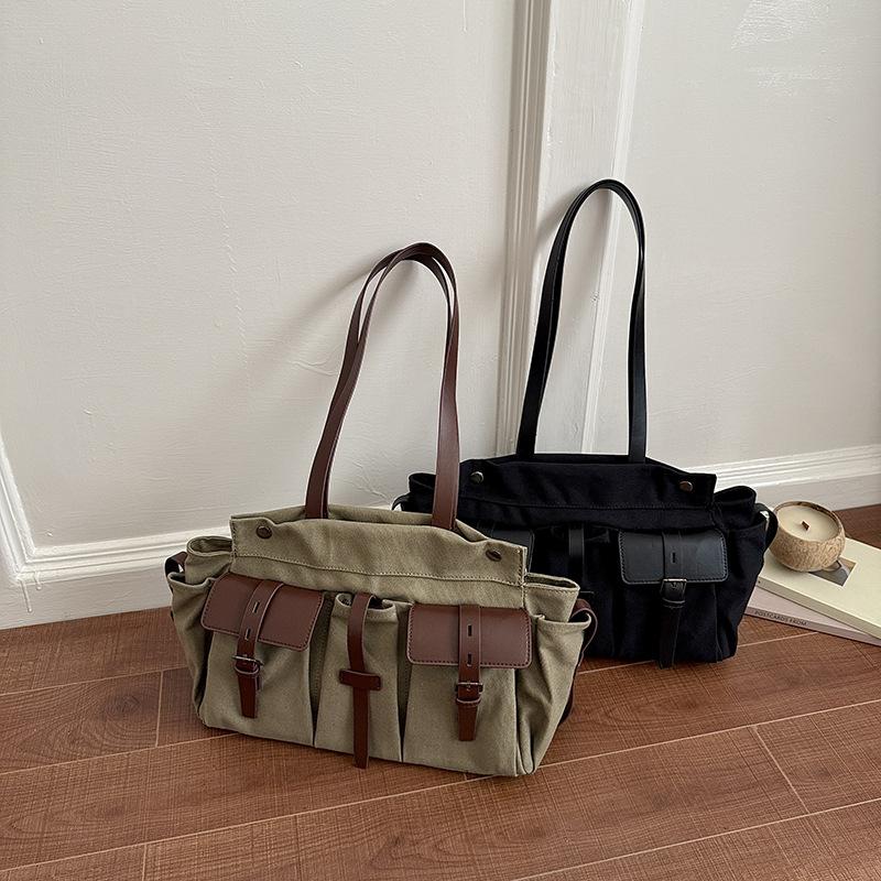 Vintage Women Minimalist Work Tote Bag Large Capacity Wide Strap Shoulder Bag for School Commute Free Shipping