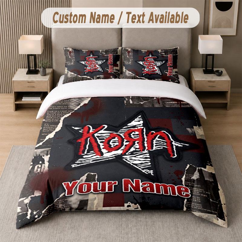 Custom Bedding Set Korn Pattern, Print Name Text 1 Duvet Cover plus 2 Pillowcases Home Textile