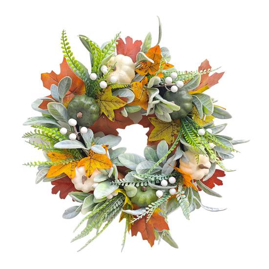 Simulated Wreath Autumn Maple Leaf Pumpkin Pine Cone Berry Wreath