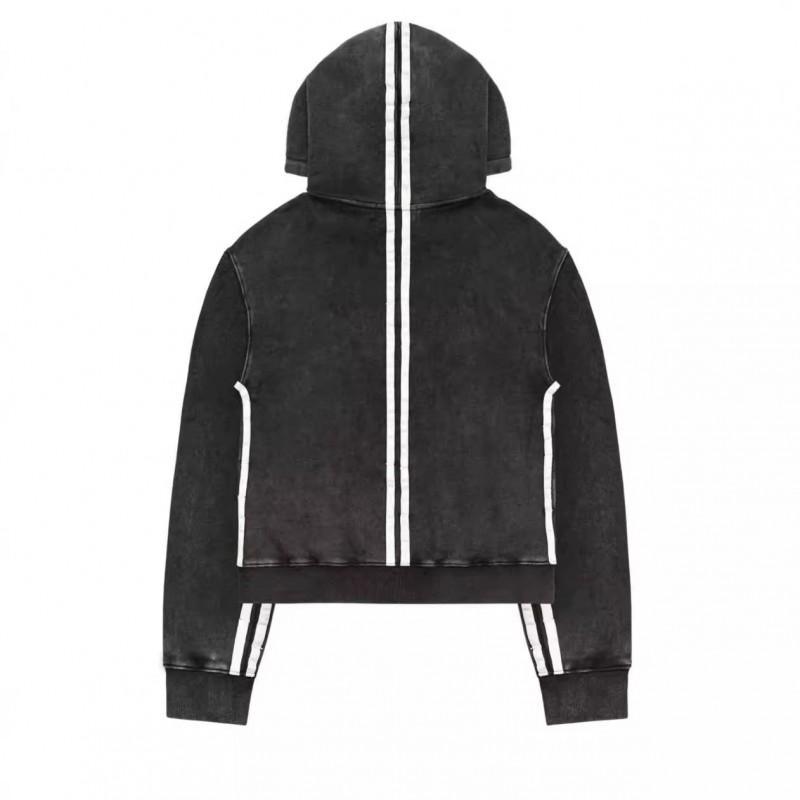 Winter Striped Hooded Zip Sweatshirt Loose Streetwear Men Women Y2K Style