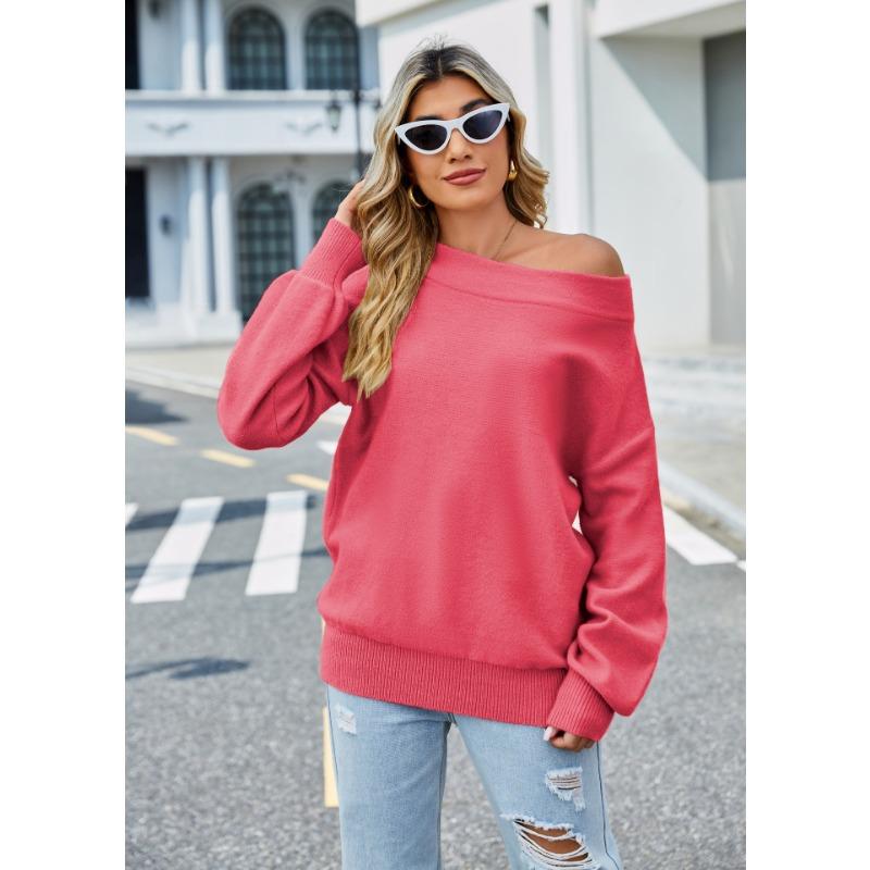 Autumn and Winter Women's Sweater One Shoulder Solid Color Knitwear Loose Large Size Sweater