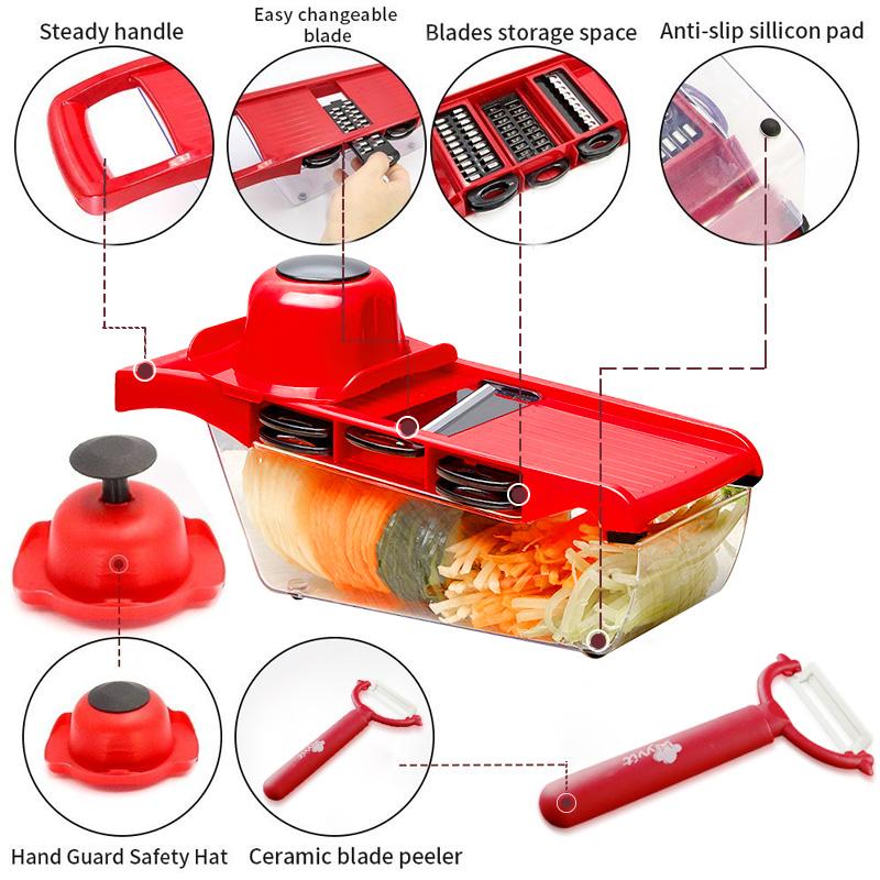 MYVIT Vegetable Cutter with Steel Blade Slicer Potato Peeler Carrot Cheese Grater Vegetable Slicer Kitchen Accessories