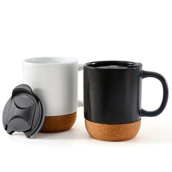 350ML Matte Black Coffee Mug with Grip Handle Cork Bottom Detachable Dustproof Lid Heat-Resistant Ceramic Tea Milk Water Cup Birthday Gift