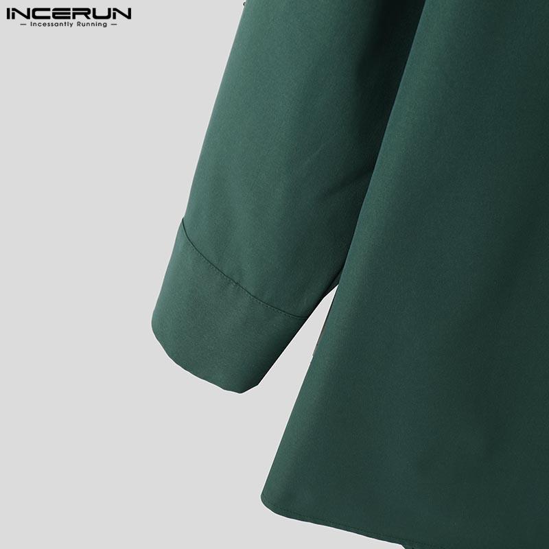 INCERUN Plus Size Men Irregular Neck Long Sleeve Oblique Buttons Splits Casual Shirts