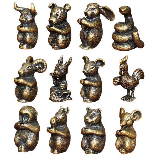 Мини-статуэтки зодиака, старинные китайские скульптуры животных зодиака фэн-шуй, микроландшафтный орнамент, сплав, чай, домашнее животное, украшение стола