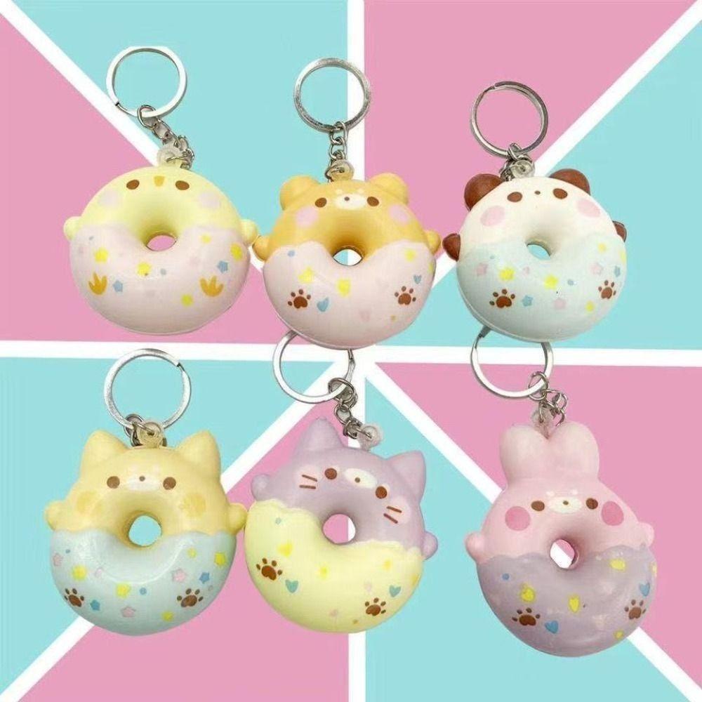 Soft Material Donut Pendant Keychain Cute Animal Design Cartoon Donut Pendant Holiday Gift