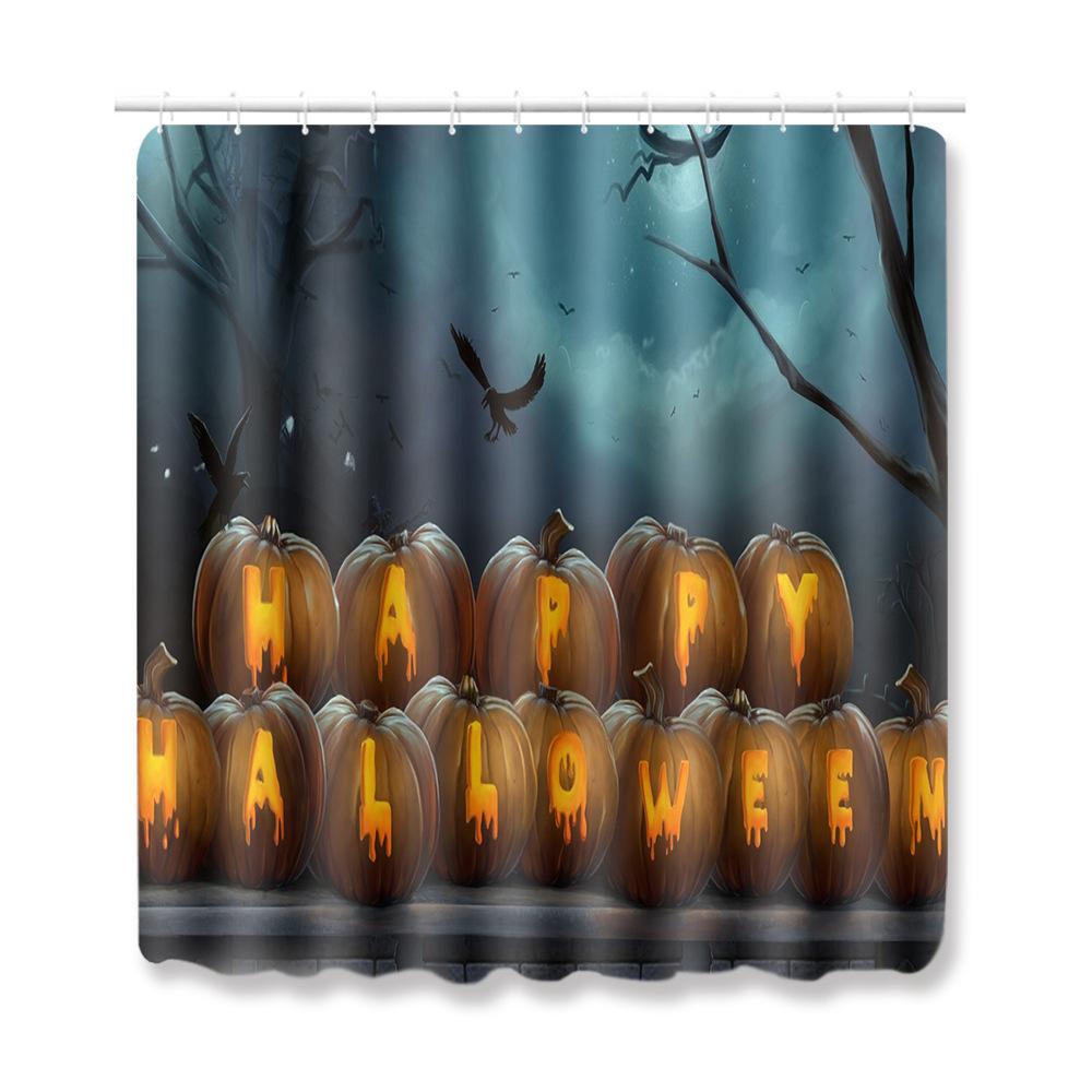 Halloween Shower Curtain Floor Mat Three-Piece Combination Set, Living Room Sand Absorbent Carpet, Bedroom Non-Slip Door Mat