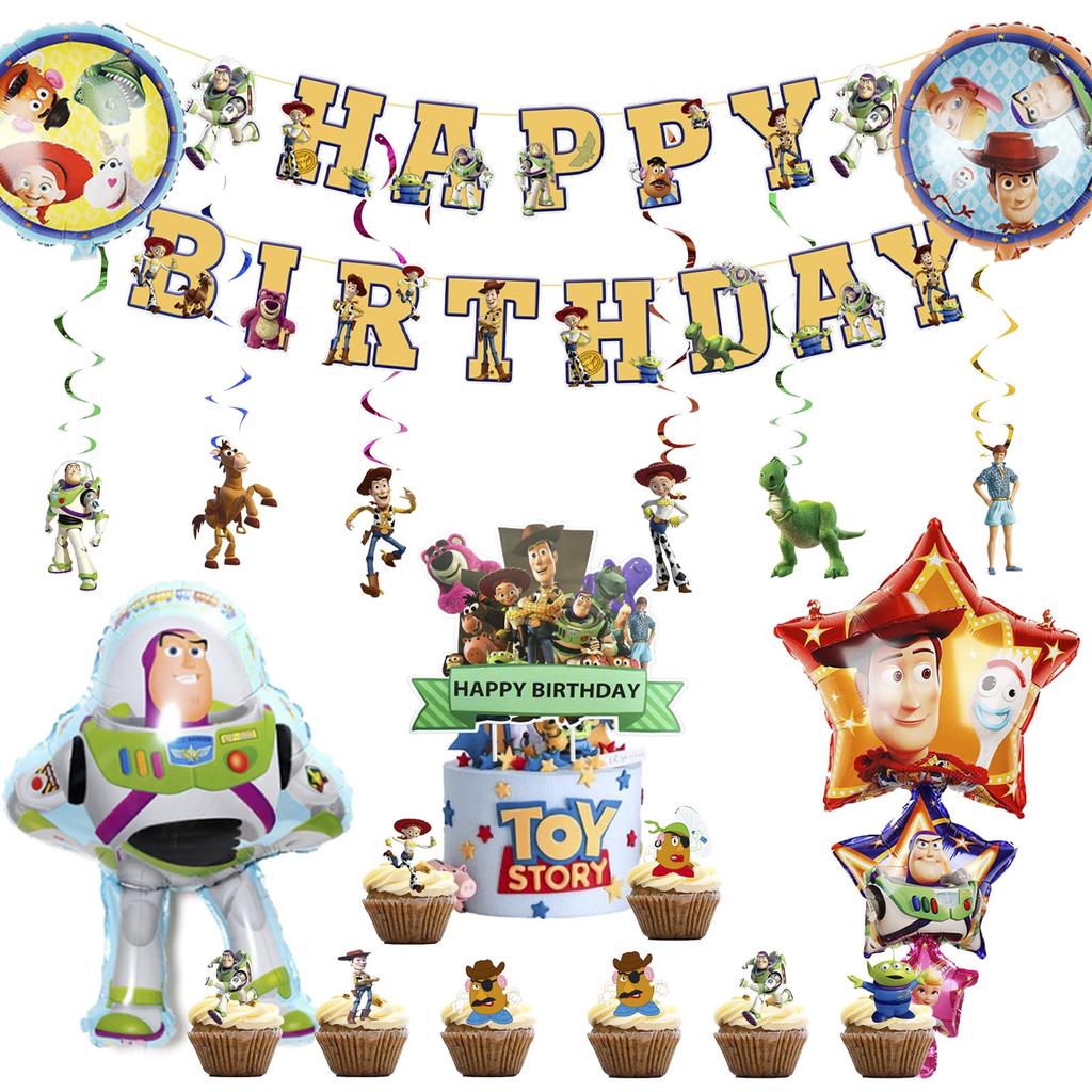 Shiartex Toy Story Birthday Decorations, Birthday Balloon Set, Birthday Party Decorations, Happy Birthday Banner, Cake Topper, Character Balloons