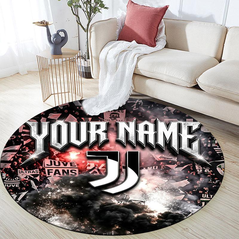 Custom Name,Juventus Fire pattern round rug,Carpet Rug for Living Room Bedroom Playroom ,Non-slip Floor Mat,Holiday Gifts and Birthday Gifts.