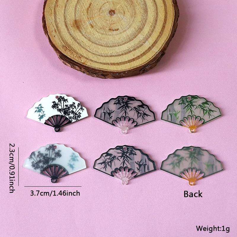 30Pcs/Pack Chinese Vintage Bamboo Fan Acrylic Connector Charms Bulk Wholesale Calligraphy Art Pendant For Earring Jewelry DIY